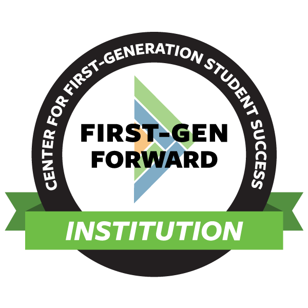 Circular graphic with words, "Center for First-Generation Student Success: First-Gen Forward Institution"